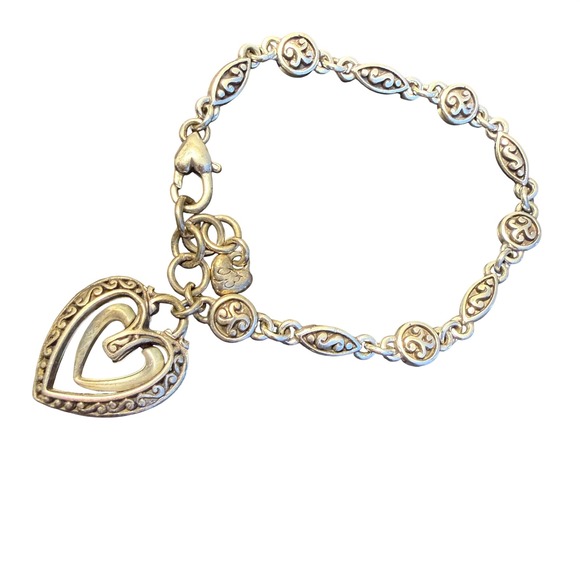 Brighton Jewelry - Brighton Heart Charm Bracelet Silver Scrollwork Bohemian Romantic Filigree
